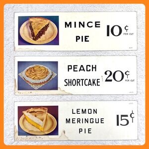 1940s Vintage Pie Signs Advertising 22" Cardboard Diner Mince Lemon USA